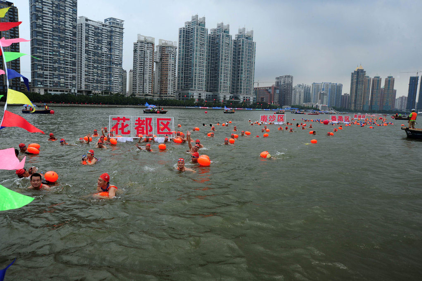 广州市委书记市长率队横渡珠江