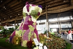 巨型“单身狗”现身老厂房 十万枝花卉做成