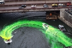 美国民众庆祝圣帕特里克节 芝加哥河被染绿