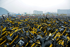 杭州共享单车“清废行动” 四万辆单车堆积成山