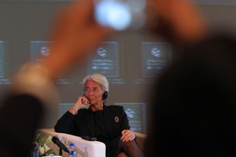 2011年11月9日，“国际金融论坛2011年全球年会”在北京召开。图为国际货币基金组织（IMF）总裁拉加德。