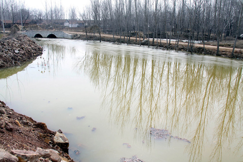 2月29日，山东潍坊昌邑北孟镇东麻湾村，被污染的河流。 鲁友/CFP