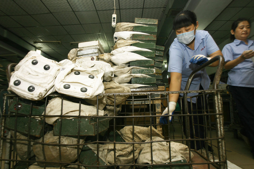 9月5日，青岛公交集团收款中心，点钞员清点散钞。  CFP_直击公交公司清点零钱