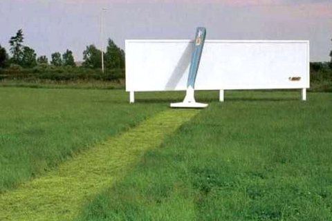 剃须刀广告：美国一家公司租用了一处农场，以展示Bic剃须刀是多么锋利，足以帮助男士剃光脸上的胡子。