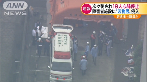 据报道，事发地为距离东京西南方约40公里神奈川县相模原市。当地警方目前已经拘捕了一名犯罪嫌疑人，是一名20多岁的男子。事发后，这名男子走进当地一个警察局，称“是我干的。”视觉中国 