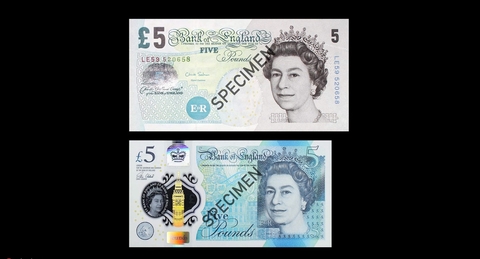 英国发行首款面值5英镑塑料钞