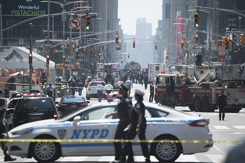 NEW YORK - MAY 18: A general view of accident site a car sped on to a pavement at Times Square